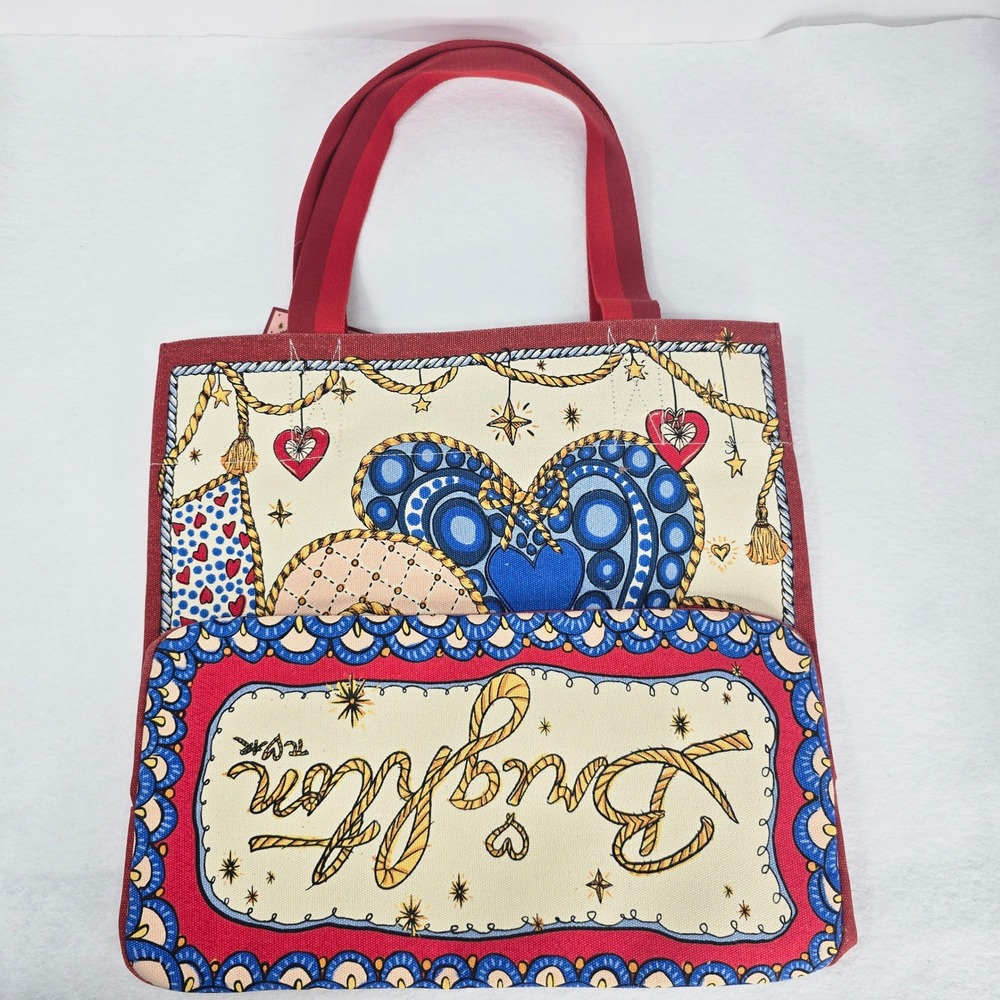 Brighton Celebrate Holiday Tote Bag Canvas Heart 14" Shopper Christmas Shopping - Picture 3 of 12